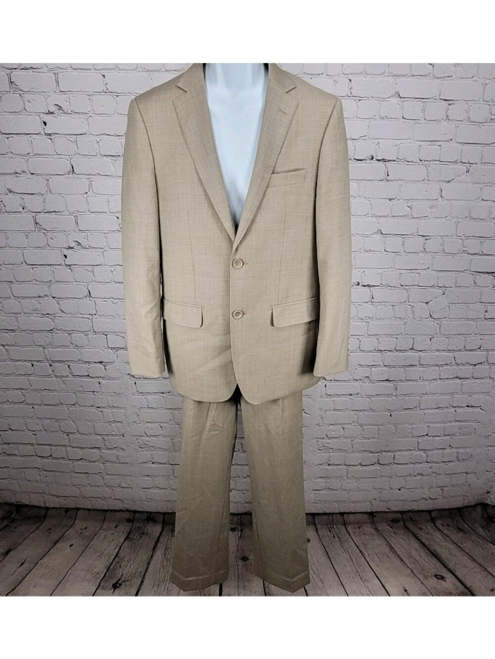 Mantoni Beige 100% Wool Super Fine Wrinkle Resistant Full Suit Set 38 (34x30)
